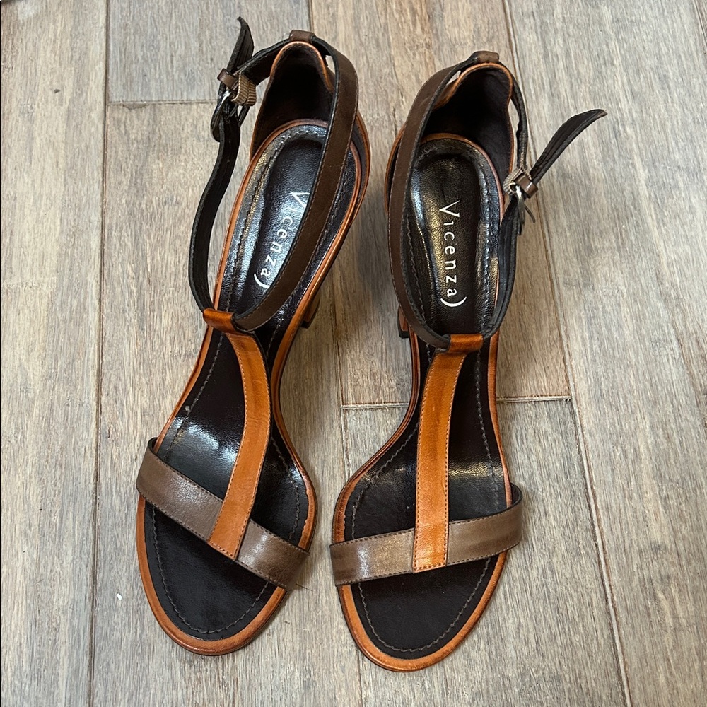 Vicenza Women's Carly Orange Leather top ,sole High Heel Sandals. Size 41 US 10